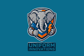 make modern and striking uniform factory with an elephant mascot logo design