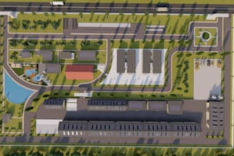 do master site plan for industrial factory, structural drawing, landscape design