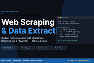 do web scraping and data extraction using python scrapy and beautifulsoup