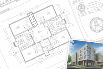 professional architect design multifamily house plans with city approval stamp