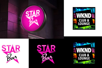 professional nightclub logo design neon, retro, modern styles