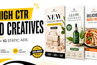 design high converting facebook and instagram static ad creatives on canva