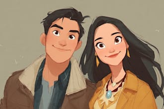 draw cartoon disney couple cartoon portrait