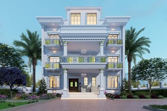 adaptive reuse 3d modern neoclassical villa,triplex house,modern living,d5render