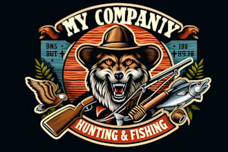 design vintage hunting and fishing mascot logo t shirt design