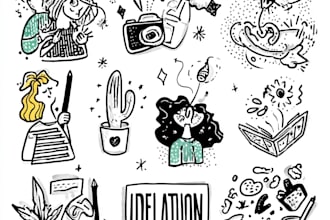 draw cute doodles, icons for kids flashcards, game, book