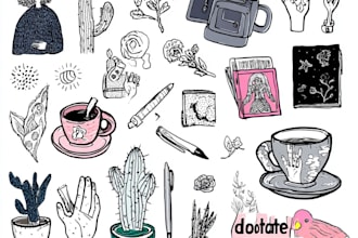 draw cute doodles, icons for kids flashcards, game