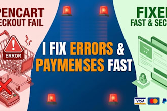 fix opencart errors, checkout and payment issues urgently