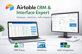 set up airtable interface, database design, airtable CRM set up, integrate softr