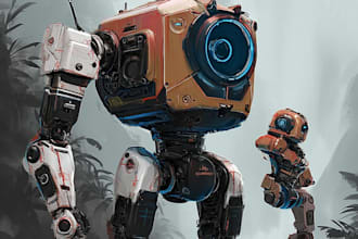 do a mecha gundam and humanoid character concept for you