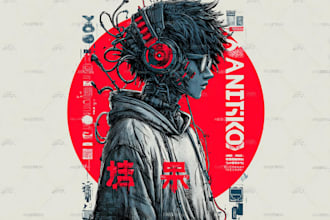 draw retro cyberpunk anime for merchandise tshirt