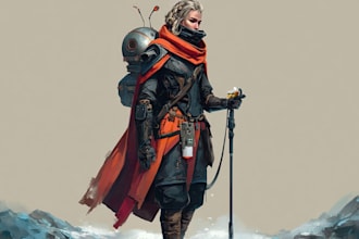 create sci fi character illustrations and futuristic designs