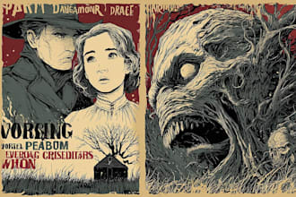 make an dark,horror, creepy illustration with vintage comic art style