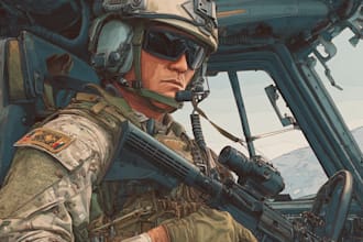 design an realistic military, war, or sci fi illustrations