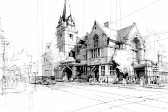 draw an architectural sketches of building illustrations