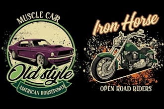 create custom vintage racing car logo with t shirt design
