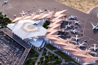 create 3d landing fields, jetports layout, airfield, municipal airport rendering