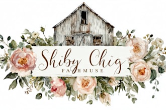 design a shabby chic, watercolor, vintage, farmhouse logo