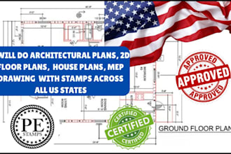do architectural drawing, engineering drawing, stamp city permit, mep floor plan