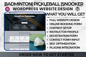 build modern pickleball website badminton website snooker wordpress website