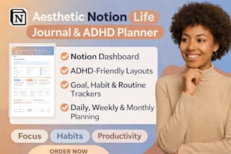 do professional aesthetic notion digital life journal notion adhd life planner