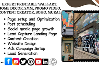 be your printable wall art home decor smm promo video content creator boho mural