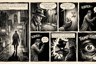 illustrate horror, noir and dark comic book based on story