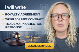 write royalty agreement work for hire contract and trademark objection response