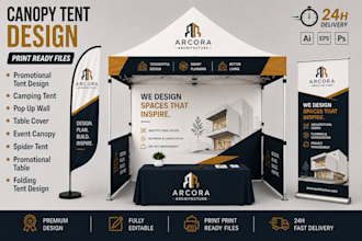 design canopy tent,roll up banner, table cloth and feather flag in 24 hours