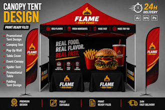 design canopy tent, feather flagt, roll up banner and table cloth