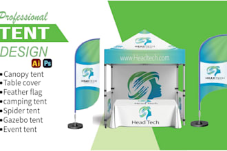 design modern canopy tent, table cover and feather flag