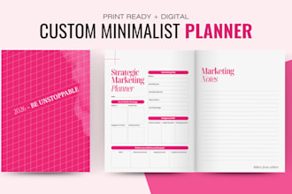 do custom minimalist planner, calendar and journal design for commercial use