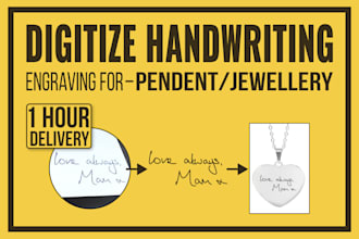 digitize handwriting for laser engraving pendent jewellery in png jpg ai