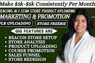 setup stan store beacons product uploading, store marketing for passive income