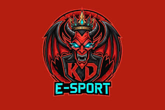 draw king devil e sport mascot logo design service for your company