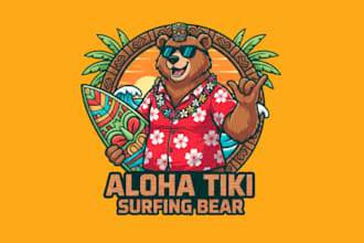 make modern aloha tiki surfing ber mascot logo design service
