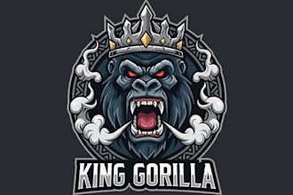 create wonderful angry king gorilla head mascot logo design with free vector fil