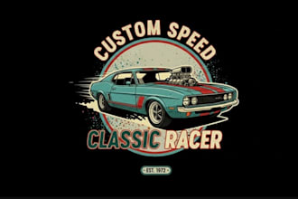 design custom vintage racing car logo with t shirt design
