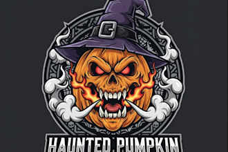 create halloween pumpkin mascot logo design for brand