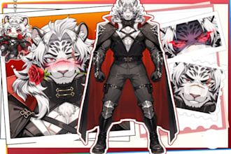 design furry vtuber model, anthro ref sheet live2d avatar and 3d furry character