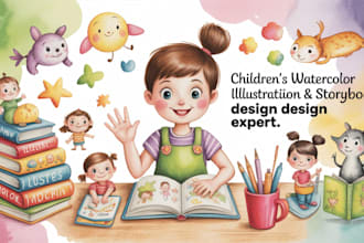 draw children watercolor illustration whimsical kids storybook illustration