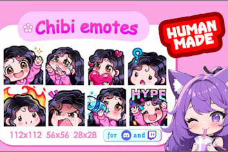 draw custom twitch emotes, animated emotes, chibi emotes, vtuber for stream