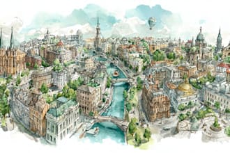 design a watercolor map illustration of your city or venue