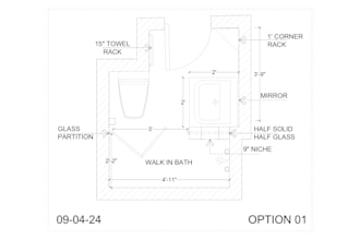 create a detailed 2d bathroom, kitchen layout, floor plan