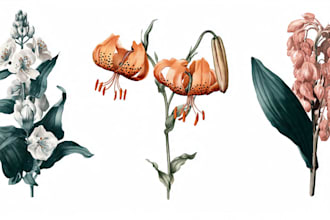 draw botanical illustration flower, plant, and logo design