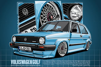 create detailed jdm classic car vector illustration
