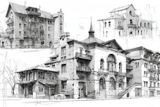 hand draw unique sketch of architectural and urban design illustration