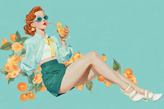 create vintage retro line art illustration