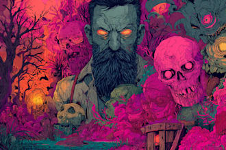 create detailed dark art illustrations for bands and merch
