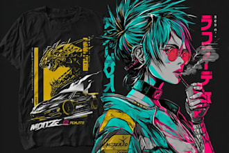 draw retro cyberpunk anime for merchandise tshirt